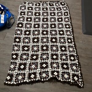 Handmade Beautiful Brown, Cream, turquoise, purple granny square Crochet blanket